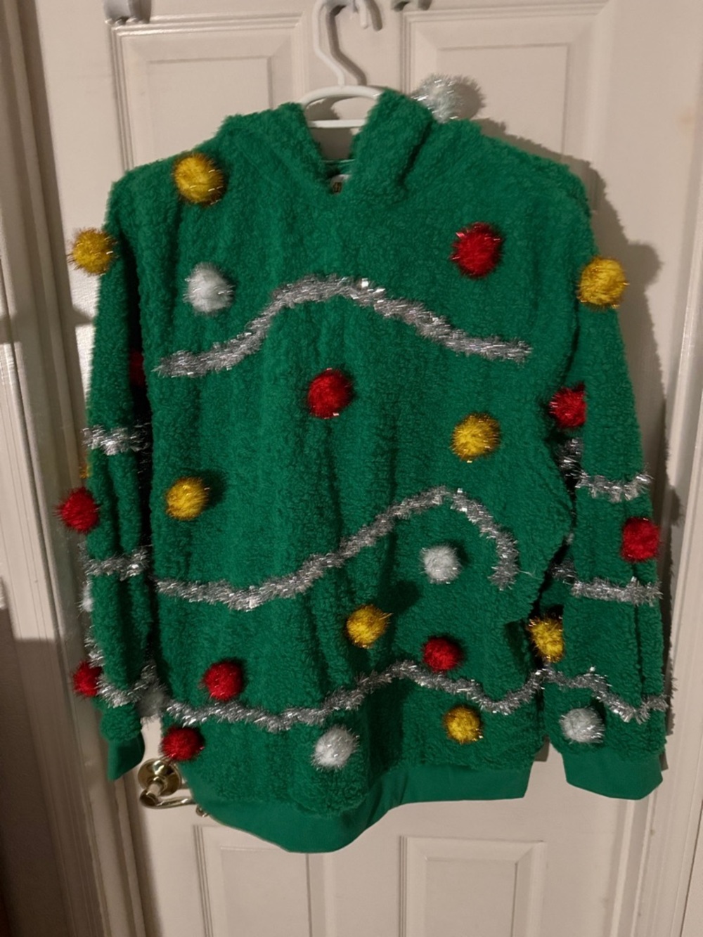 Tipsy Elves 3XL Festive Green Christmas Tree Pom-Pom Ugly Sweater Hoodie